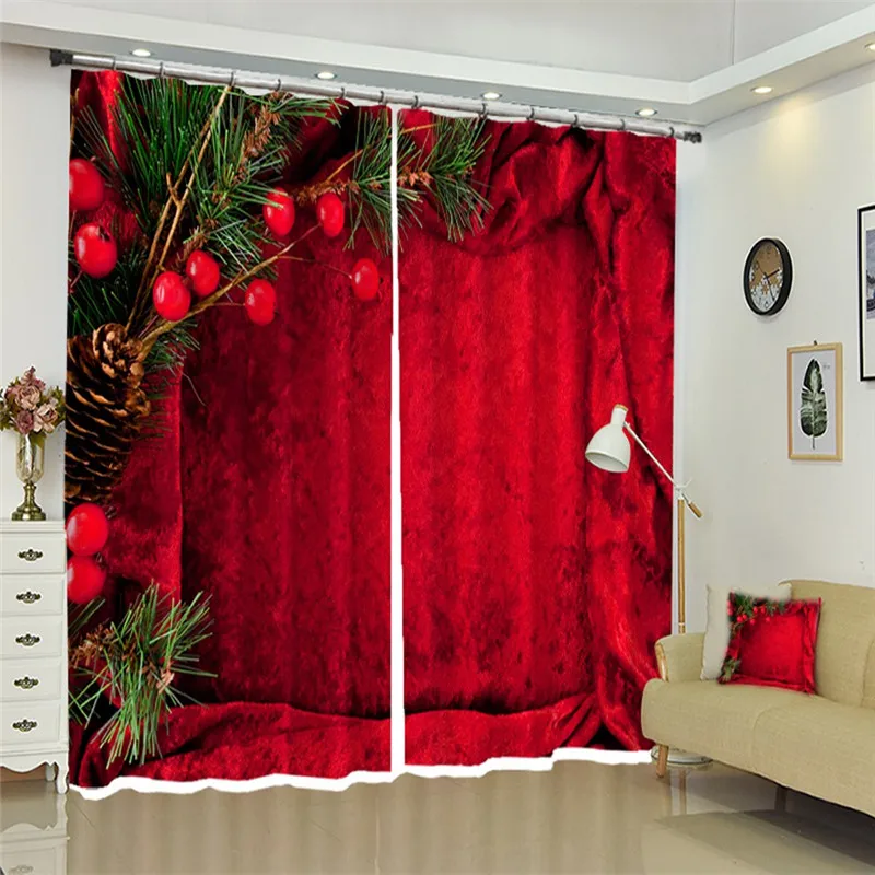 

Customizable Modern 3D Blackout Curtains Christmas Red wall Theme Pattern Thicken Bedroom Curtains for Living Room