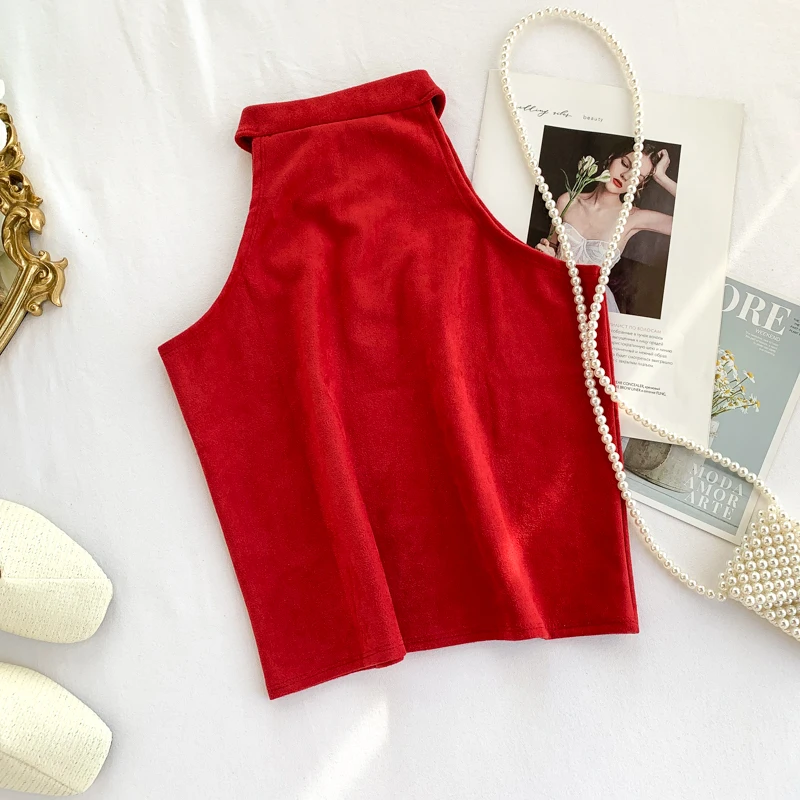 2019 Осенняя Женская модная бархатная майка на бретельках и топики высокого