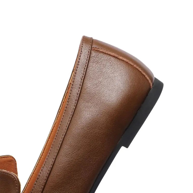 

ALLBITEFO high quality genuine leather square toe office ladies shoes comfortable women flats brand Loafers shoes women heels