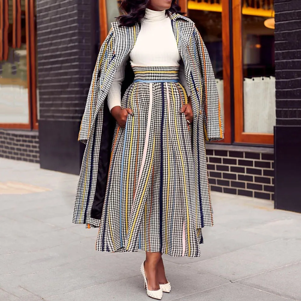 Женский комплект из 2 предметов элегантный длинный клетчатый Тренч в клетку для