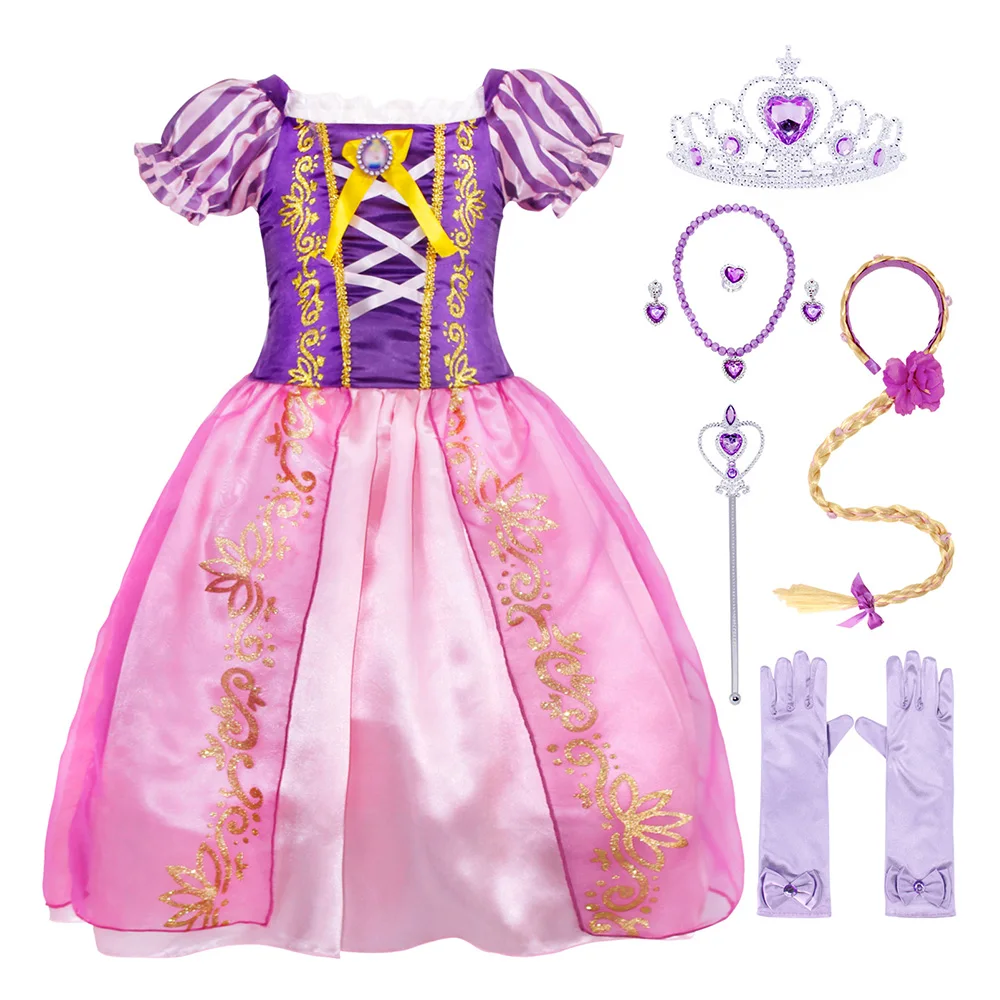 AmzBarley Girls Rapunzel Dresses Fancy Childrens Festival Clothing Cosplay Princess Birthday Party Halloween Costume Clothes | Детская