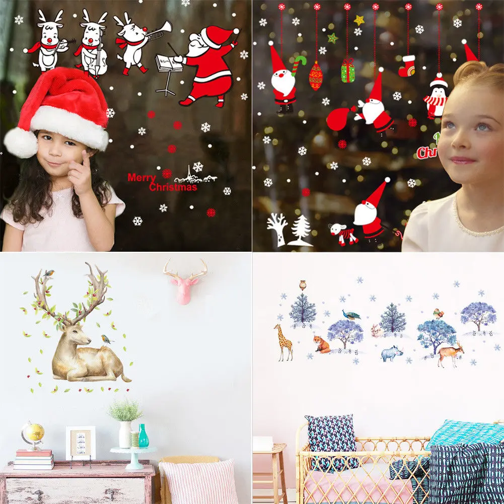 Рождественские настенные Стикеры темативечерние Мультяшные ПВХ