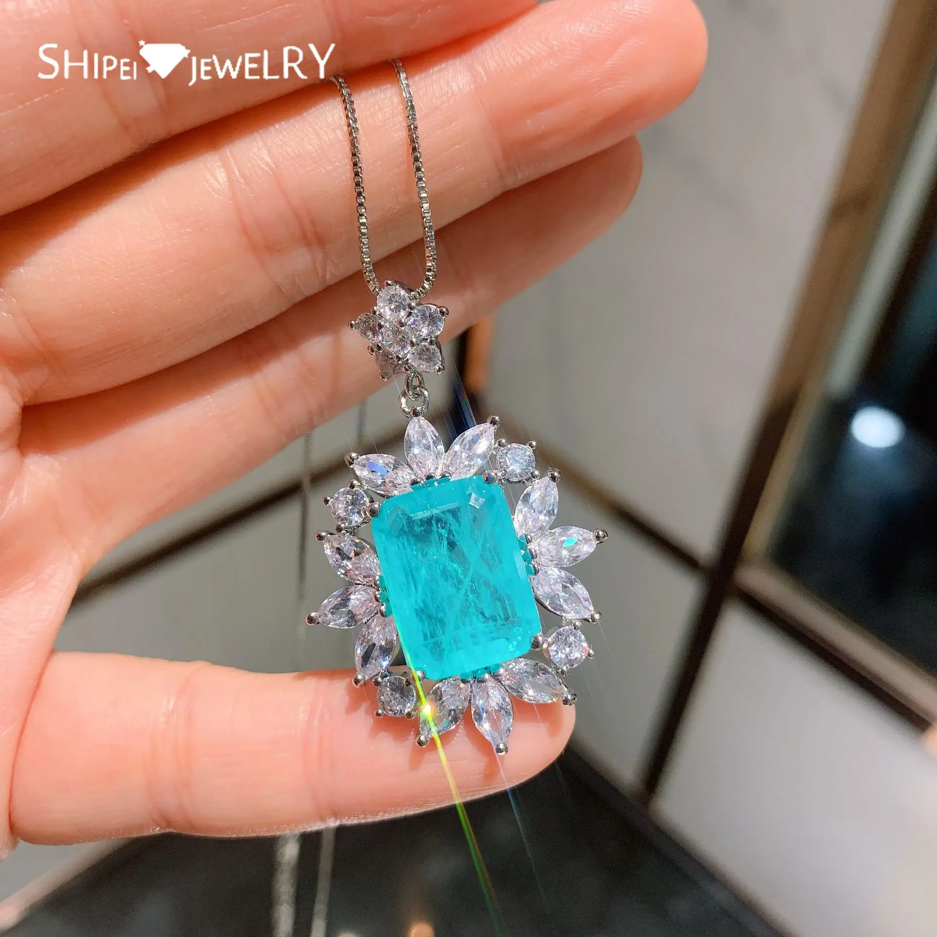 Shipei 100% Стерлинговое Серебро 925 Параиба Турмалин изумруд создан Moissanite свадебные