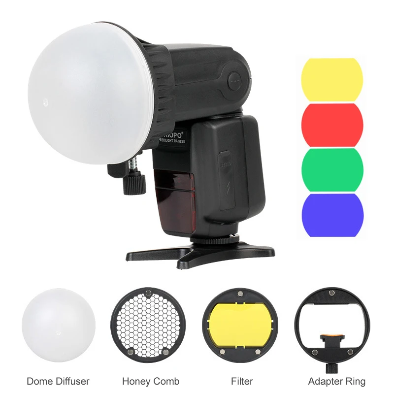 Triopo Flash Magnetic Dome Color Filter Honeycomb Grid Ball Diffuser Speedlite Accessories Kit for Godox Yongnuo Flashlight