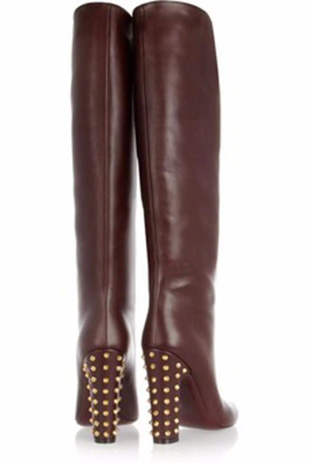 

Aiyoway Dark Brown Matte Leather Thick Heel Knee High Motorcycle Boots Fashion Round Toe Solid Ladies Shoes Big Size Black