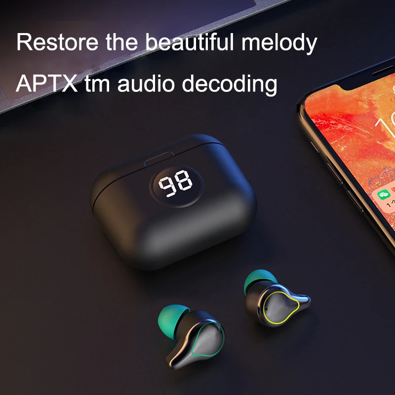 TWS wireless bluetooth headset 5.0 touch smart LED digital charging with Microphone Sports Waterproof Music Earbuds For Phone