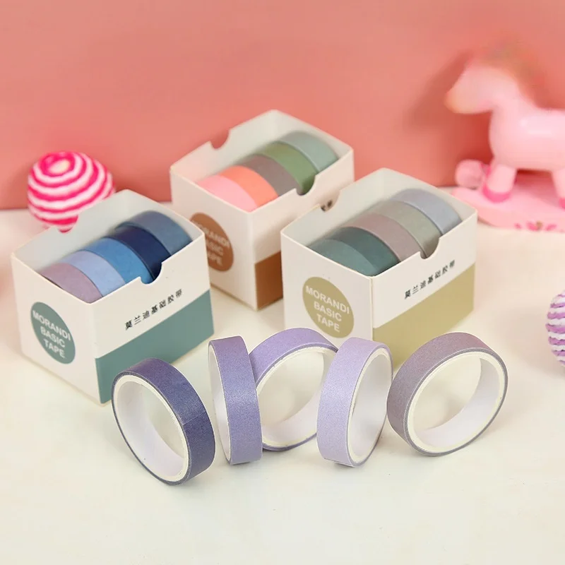 

5 Rolls/Pack Decorative Washi Paper Tape Stickers Geometric Series Basic Color Hand Account Decorative Kawaii Washi Tape