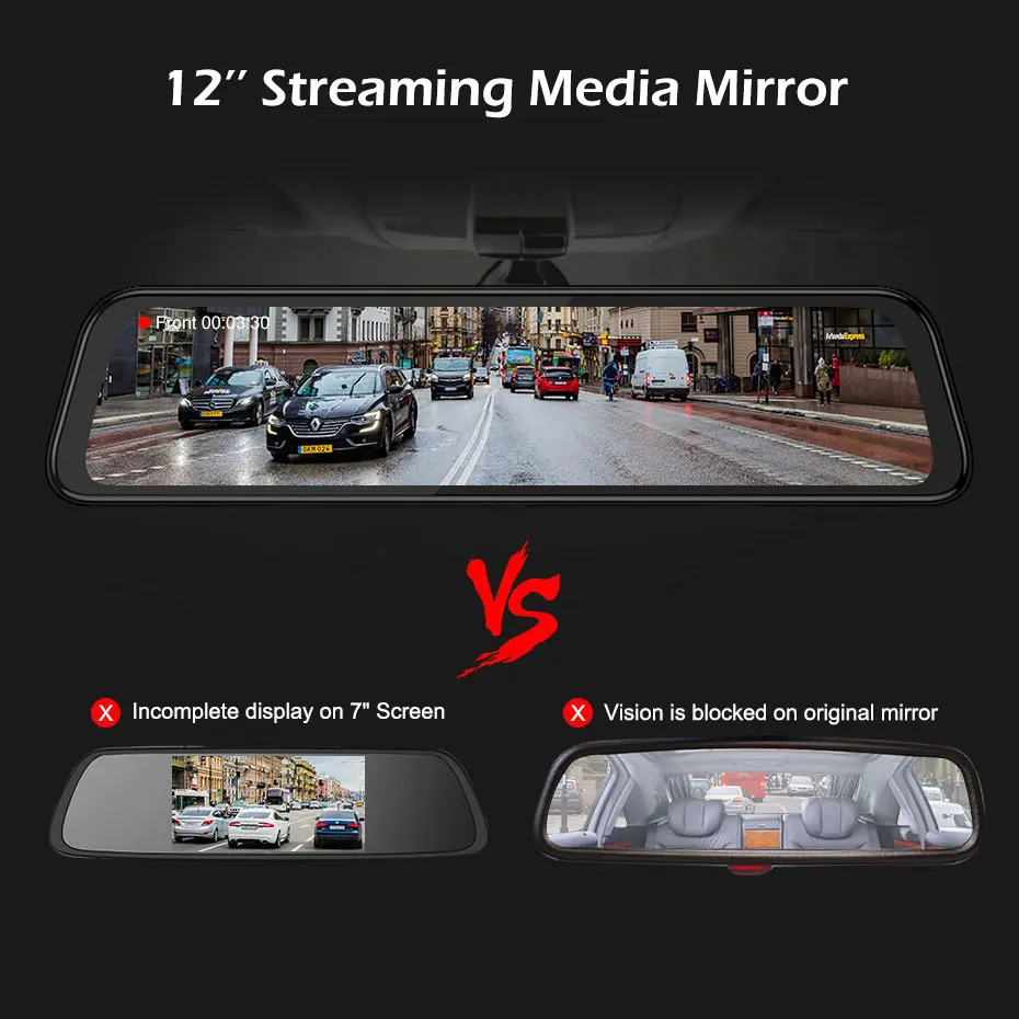 Olysine 12 дюймов Android 8,1 зеркало заднего вида DVR Автомобильный видеорегистратор ADAS wifi gps навигатор видеорегистратор 1080P двойной объектив видео рекордер