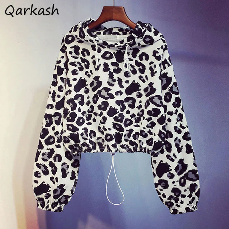 

Hoodies Women Leopard Harajuku Spring Cropped Design Cozy Students Cool Streetwear All-match Leisure Stylish Hot Sale Ins New