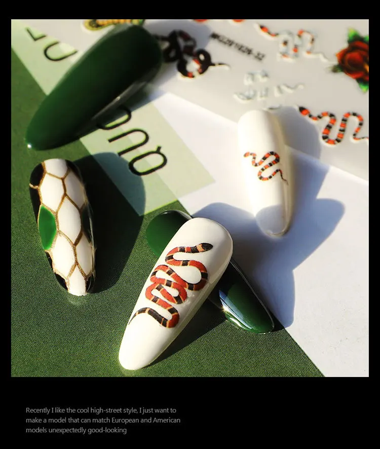 

New Dark Snake Series Seamless Nail Art Stickers Self-adhesive DIY Manicure Decal Decoration