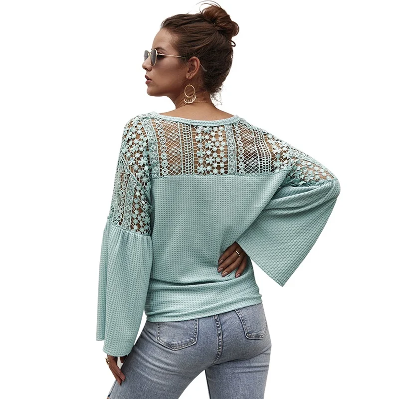 

2019 New Women Knit V Neck Thin Sweater Lady Fashion Cardigan Buttons Casual Puff Sleeve Blouse Hollow Out Female Top AA5107