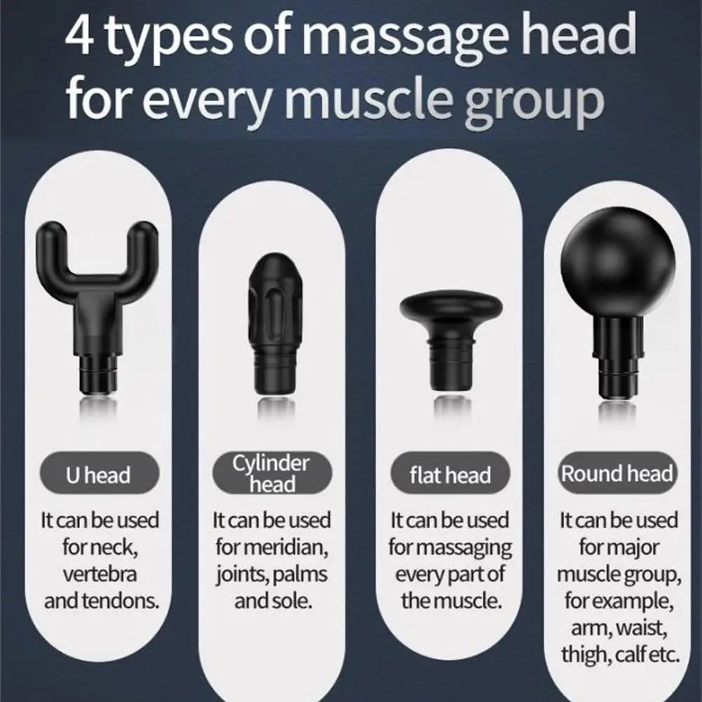 

Electric Muscle Massage Gun Deep Tissue Massager Therapy Gun Exercising Muscle Pain Relief Body Shaping With Bag 4 Massage Heads
