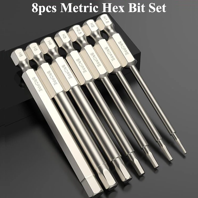 

8pcs/10pcs Metric Allen Wrench Drill Bit Set 100mm Long Hex Bit Set S2 Steel Magnetic Tips Hex Key Scredwdriver Drill Bits