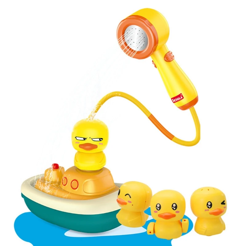 

1Set Bath Water Spray Toy Cartoon Duck Interactive Bathing Sprinkler Water Toy with Electric Duck Boat Water Game Toy