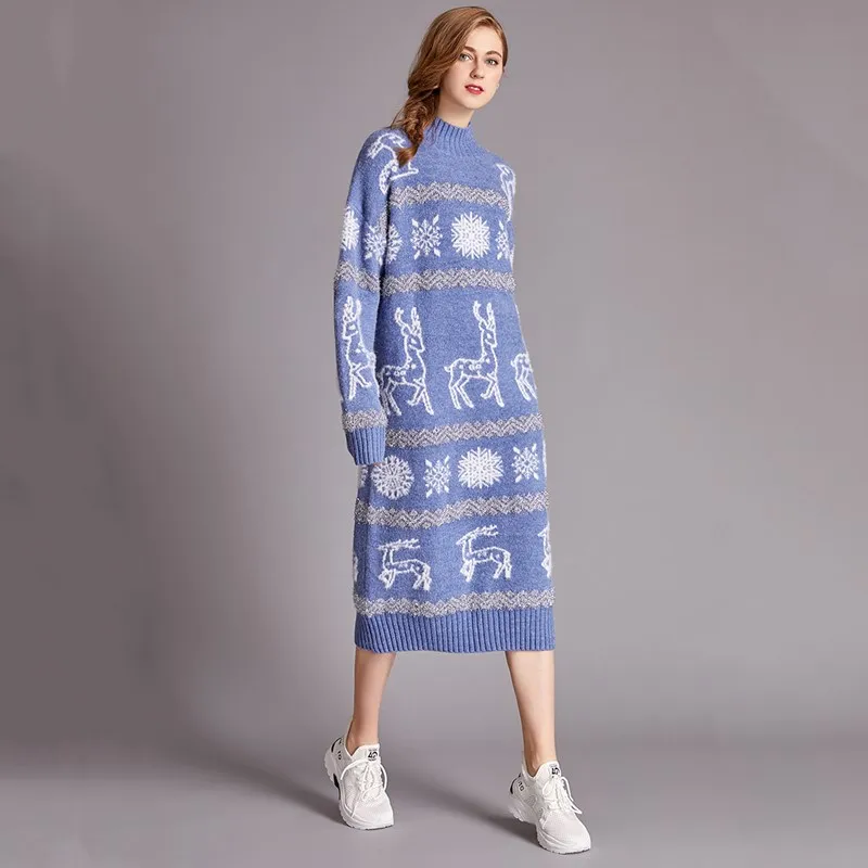 Длинные рукава Большие размеры шерстяной Рождественский вязаный свитер для