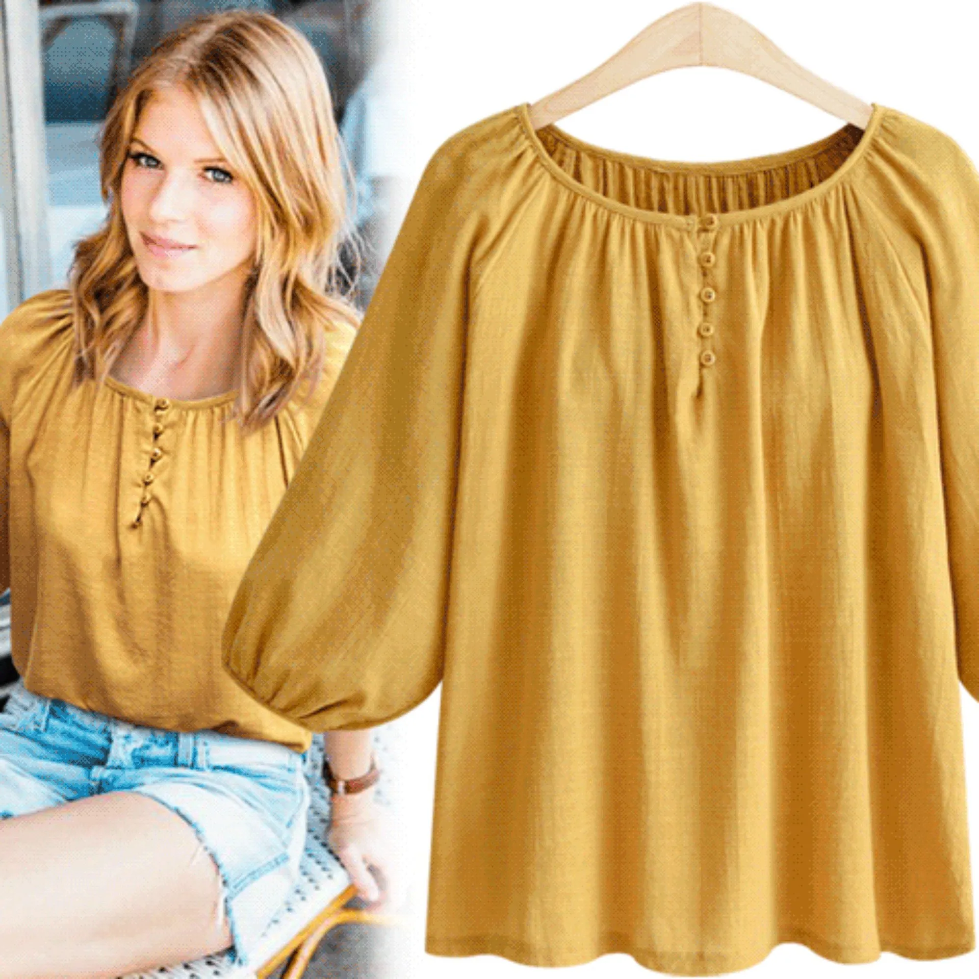 

New Women Casual Summer Blouse Solid Top Shirt O-neck Fashion Loose S~XL