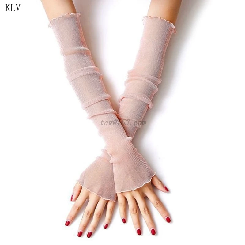 Женские ультратонкие сетчатые перчатки с блестками Длинные кружевные