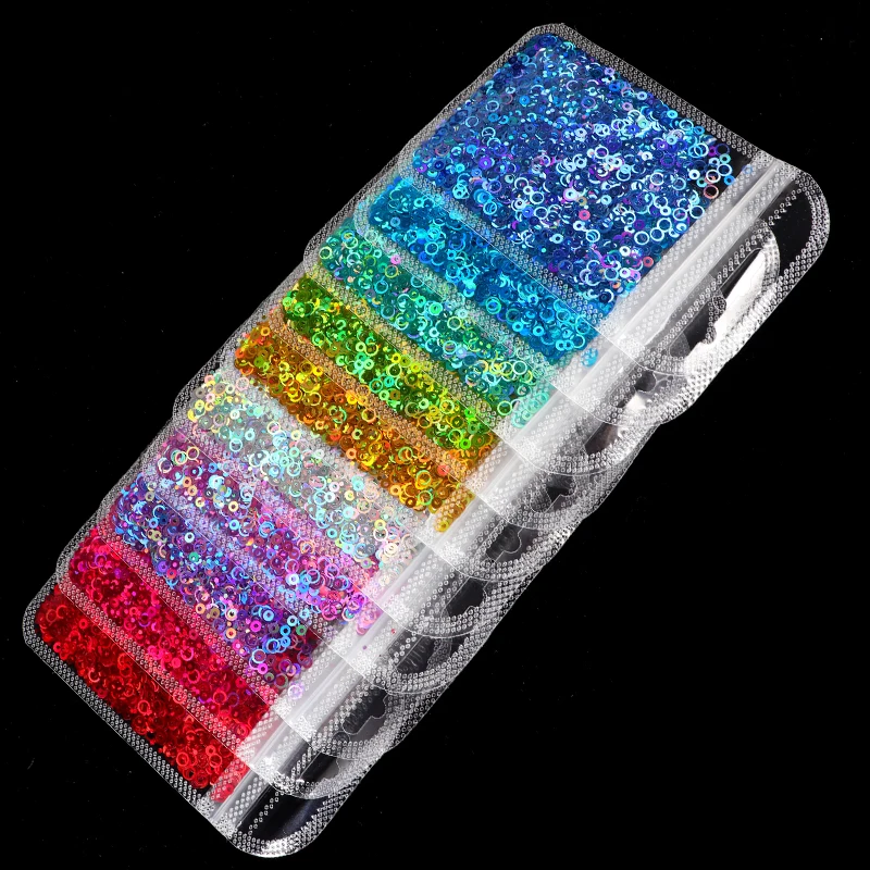 

Wholesale Mix Sizes Rainbow Round Circle Sequins Nail Glitter Nail Art Slice Sequins Manicure Decoration