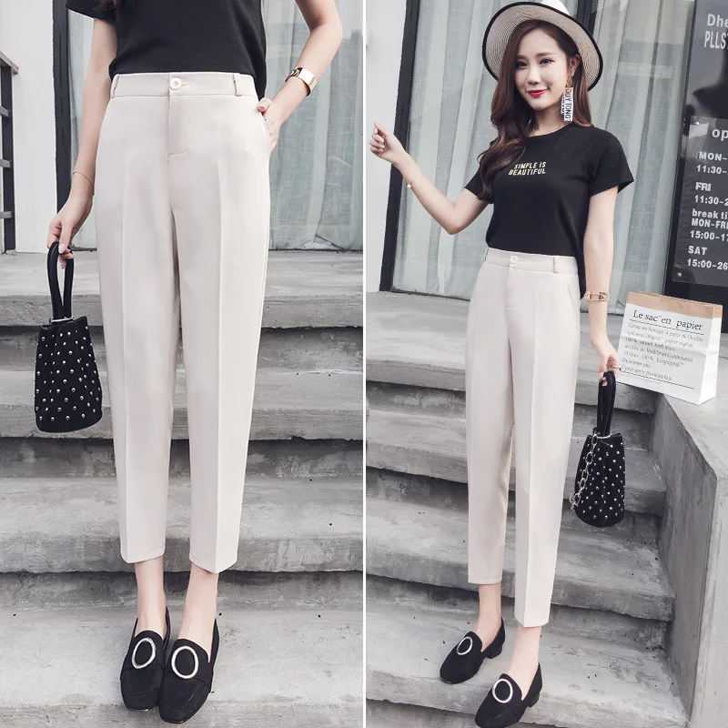

New Women Large Size Harem Pants Ankle-Tied Suit Pants Student Versatile Loose Cropped Casual Pants