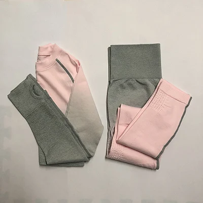 Pink Ombre бесшовный комплект из 2 предметов, комплект для йоги, женский спортивный костюм, одежда для спортзала, тренировок, с длинным рукавом, для фитнеса, укороченный топ и резинки, попки, леггинсы - Цвет: Pink