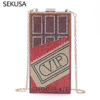 vip letter women diamonds evening bags flap party shoulder chain new design day clutch rhinestones chocolate purse