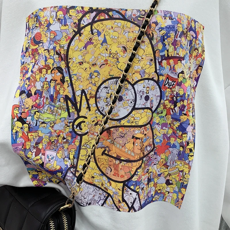 

Spring and Autumn Cotton Sweatshirt Crew Neck Personality Graffiti Printing Cartoon Trendy Loose Women's Mid-Length Hoodies