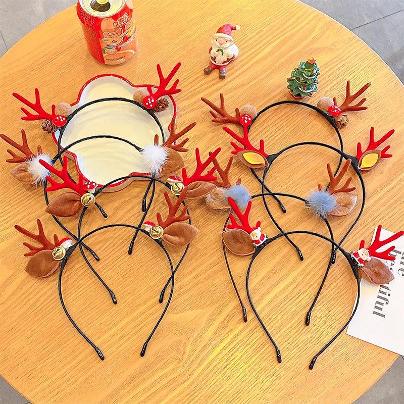 

New Year Festival Party Headbands Christmas Antler Hair Accessories Deer Ear Flower Crown Hair Band Photography Props Headwraps