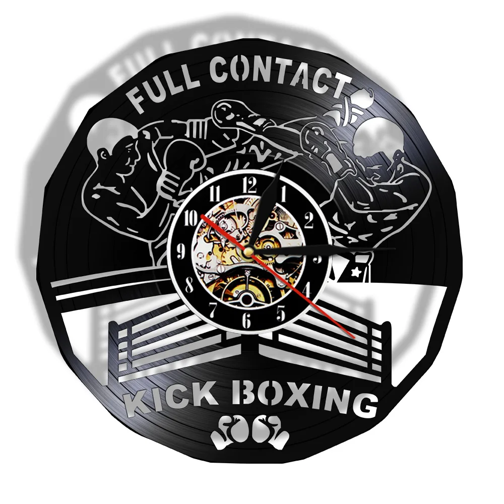 

Kick Boxing Gym Decor Boxing Gloves Punching Bag Infighters Vinyl Record Wall Clock Watch Fighting Sports Boxers Scrappers Gift