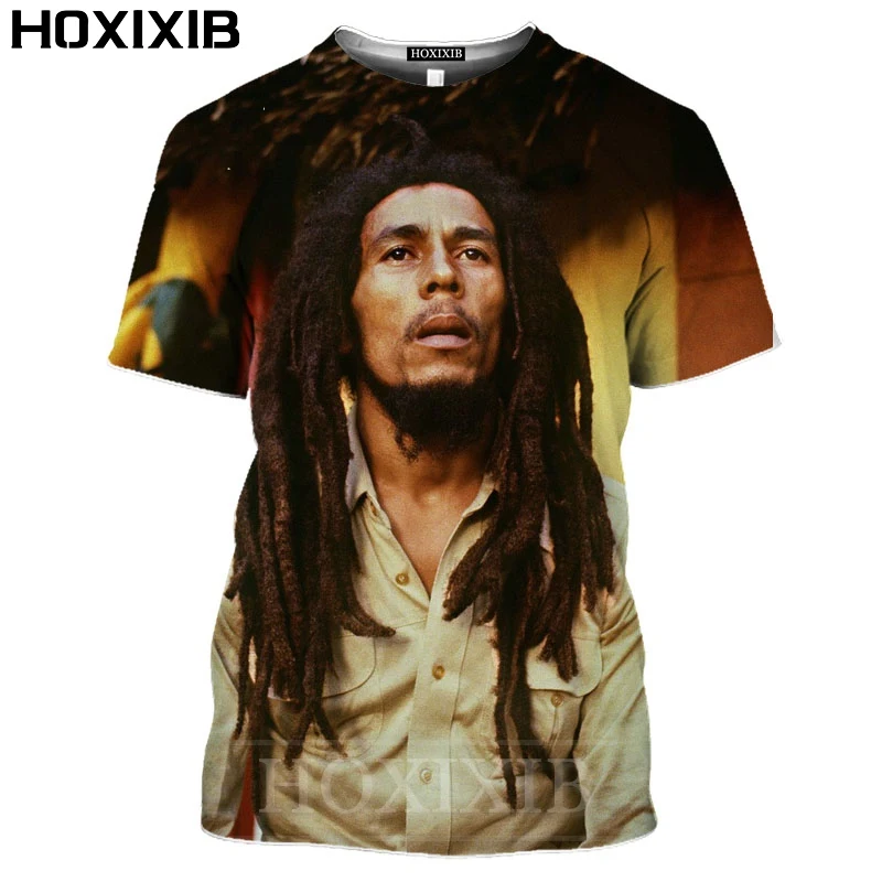 Футболка мужская HOXIXIB с 3D-принтом японским певицом песенником Бобом Марли белая