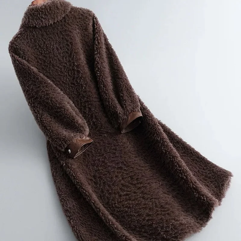 2023 Genuine Wool Soft Winter Button Turndown Collar Double Breasted Jackets Real Shearing Sheep Fur Coats Winter Coat X76