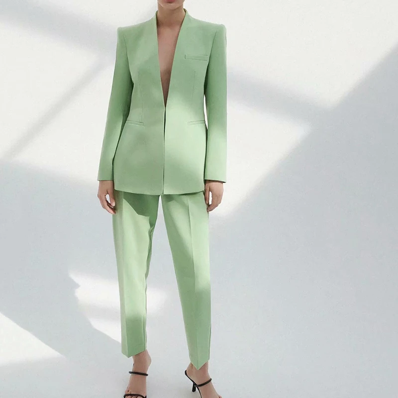 

Женская обувь/хаки/зеленого цвета, пиджак в стиле «Винтаж Зубчатый воротник, с большими карманами, костюм 2021, модные, удобные, женские, повсе...