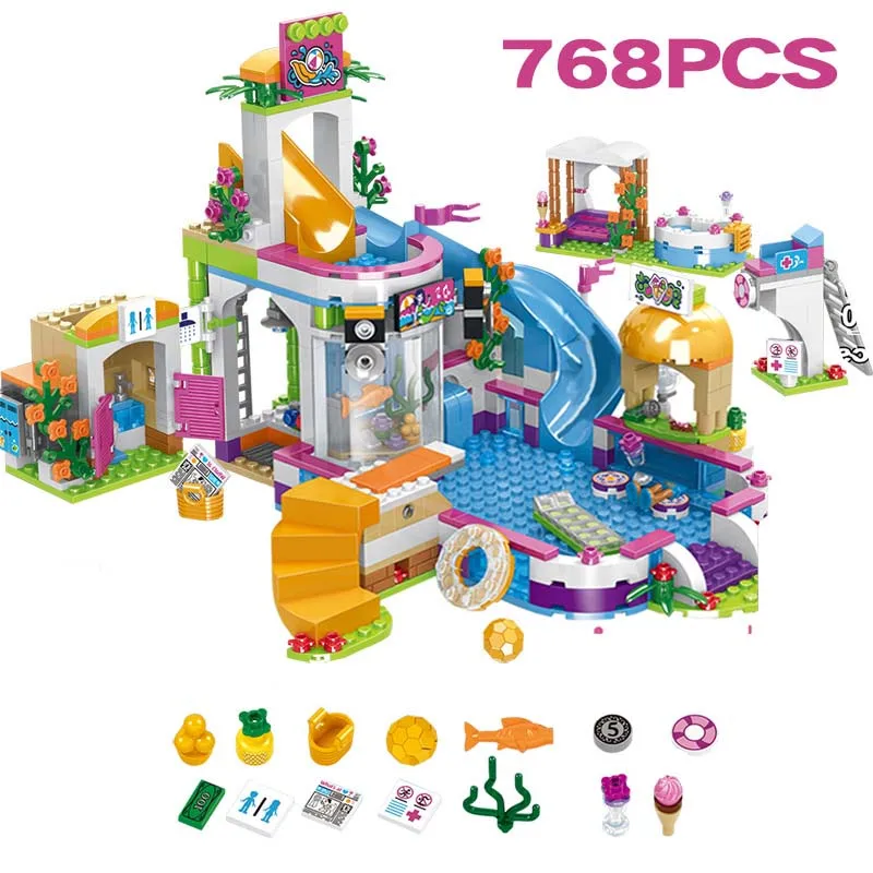 768 шт. строительные блоки для девочек плавательного бассейна складные DIY Кирпичи