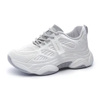 fashion white split leather women chunky sneakers white shoes lace up tenis feminino zapatos de mujer platform women casual shoe