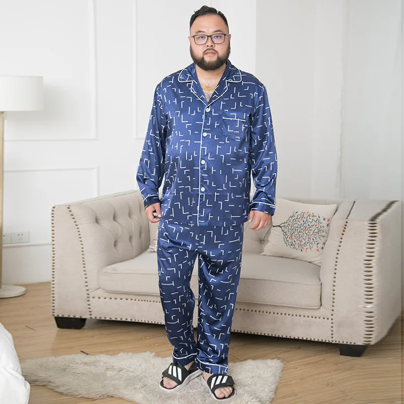 Summer Men's Viscose Fiber Pajamas Men's Summer Long Sleeve Thin Type for Spring and Autumn Winter Plus-sized Silk Homewear Set