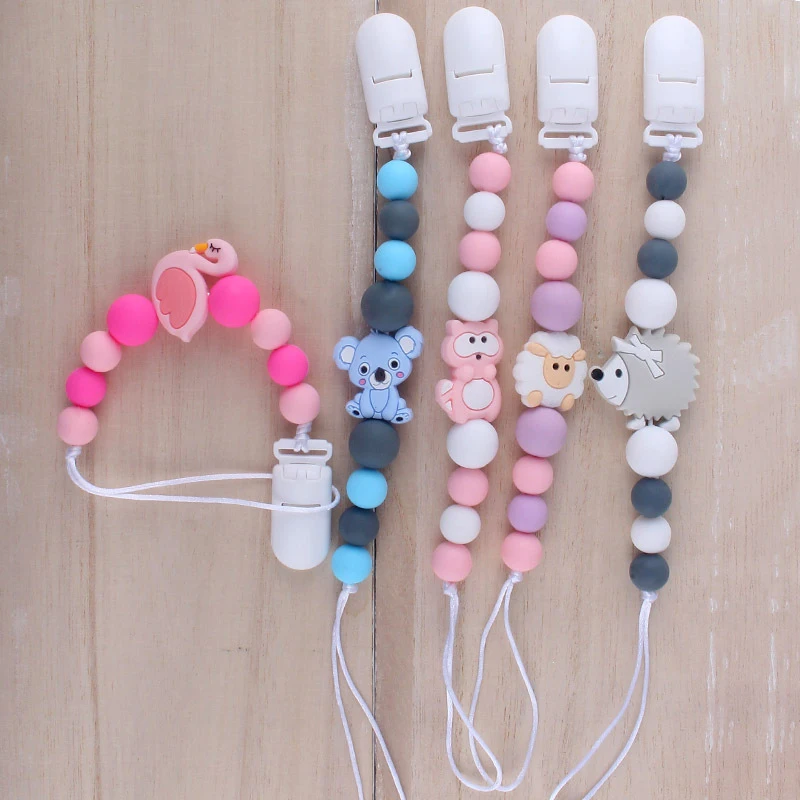 Colgante de silicona con dibujos animados para chupete de beb&eacute;, cadena de chupete con cuentas, Clip de alimentaci&oacute;n, accesorios para chupete-0