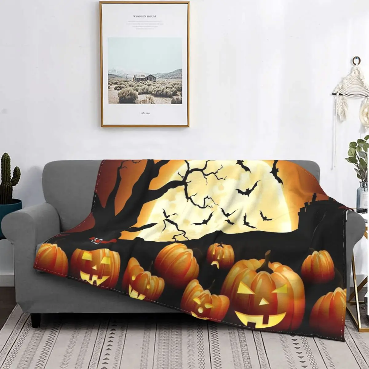

Jack O' Lanterns On Halloween Night Holiday Blankets Fleece Party Ghost Portable Soft Throw Blanket for Bed Travel Rug Piece