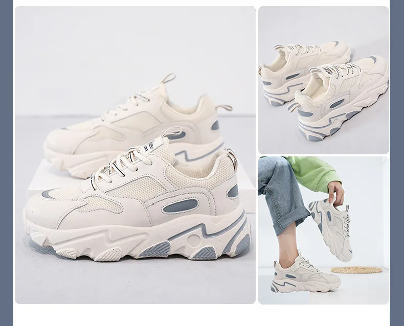 

Women Sneakers Fashion Chunky Casual Thick Sole Breathable Mesh Lace Up Platform Vulcanize Footwear Female White Walking Shoes