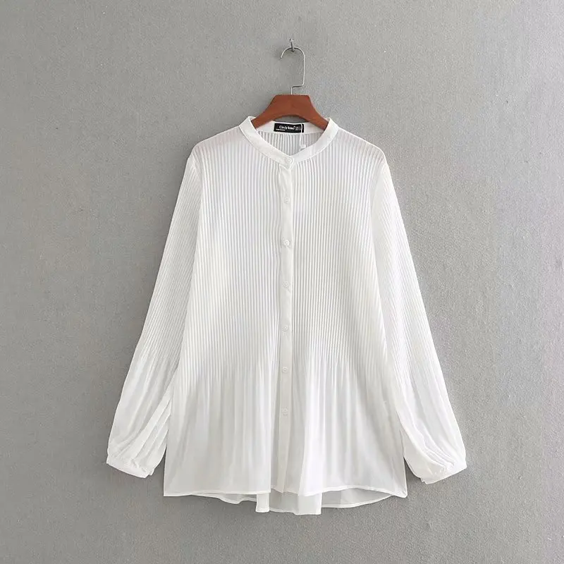 

chiffon shirts long o sleeve business fashion women pleated femininas blouse women chemise blusas new casual tops neck LS3359 lo