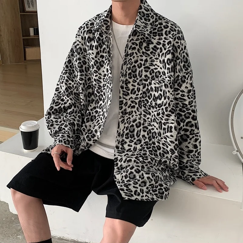 

New Spring Casual Shirts Men Leopard Harajuku High Street Teenager Clothes Designed Hip-pop Hipsters Couple Outwear Oversize 3XL