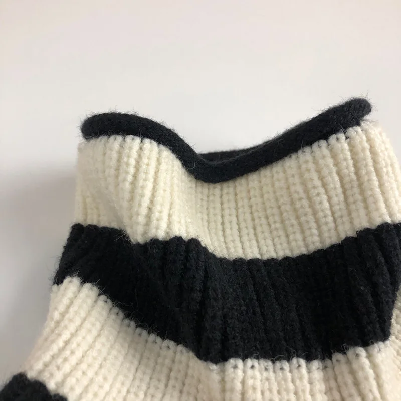 

Baby Sweater High Collar Hedging Sweater Boy Black And White Striped Long-sleeved Sweater Boys Clothes