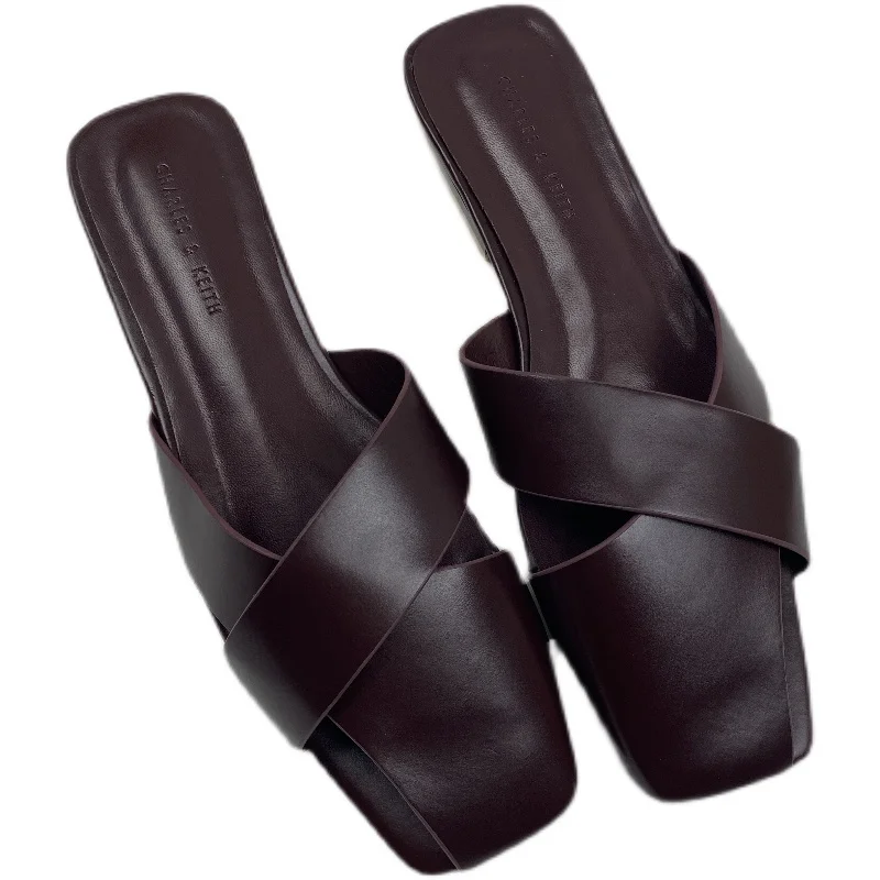 

Female Shoes Ladies' Slippers Shallow Beige Heeled Sandals Loafers Square Toe Mules For Women 2021 New Black Soft Cover Summer