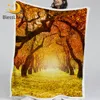 BlessLiving Leaf Sherpa Fleece Blanket Autumn Trees Plush Blanket 3D Print Fall Blankets For Beds Park Golden Scenery Bedspreads 1