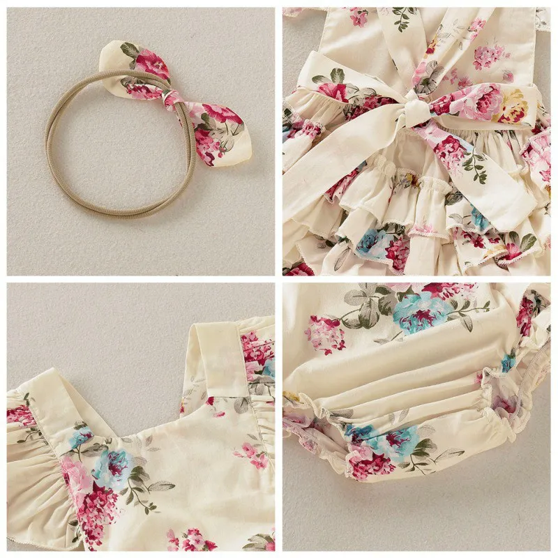 

Summer Newborn Rompers Fashion Baby Girls Clothes Floral Rompers Flare Sleeve Jumpsuit With Headband