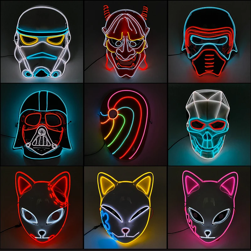 New Fashion Luminous LED Mask Multicolor Neon Glow Party Scary Halloween Cosplay Light Up | Дом и сад