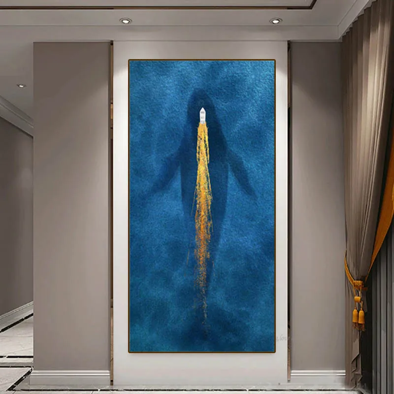 

Whale and Submarine in the Blue Sea Canvas Painting Print Posters and Prints Modern Home Living Room Wall Decoration Painting