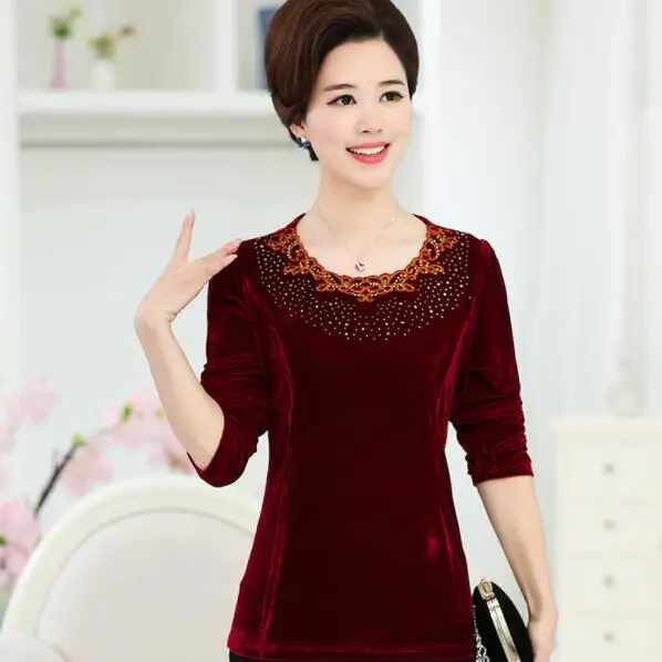 Бархатная футболка с длинными рукавами 2020 сезон весна Новинка для мам среднего