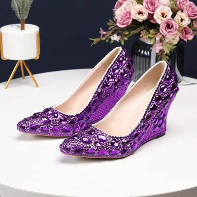 

Autumn HOT Wedges Wedding Shoes Pumps High Heel 8CM Bridal Shoes Rhinestones Nightclub Princess Pumps Female Shoes Women Pumps