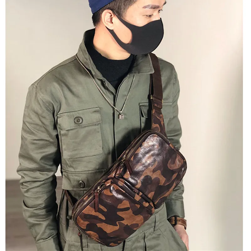 Retro fashion natural real leather men's high-quality chest bag simple luxury daily men's first layer soft cowhide messenger bag