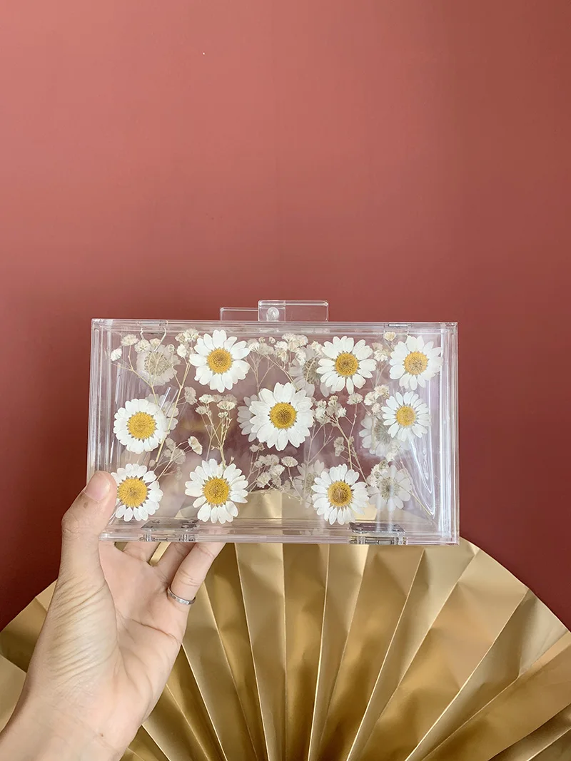 Роскошный акриловый прозрачный вечерний клатч с цветами Свадебный милый кошелек