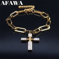christian jesus crystal stainless steel cross bracelets bangles gold color religion women bracelet jewelry joyeria b8025s02